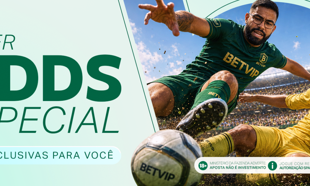 Jogadores de futebol em arte promocional da BETVIP com odds especiais