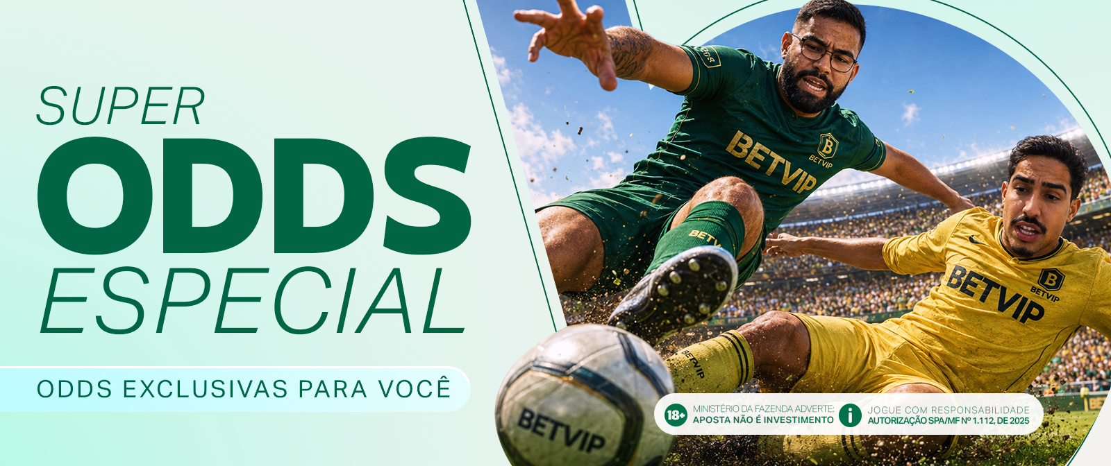 Jogadores de futebol em arte promocional da BETVIP com odds especiais